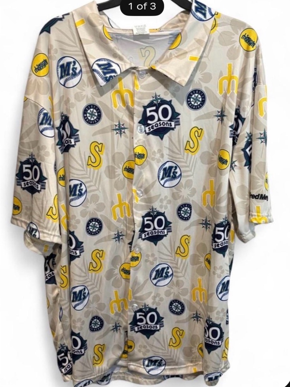 Men's  Seattle Mariners 50 Seasons Logo aloha Button-Up Shirt size XXL